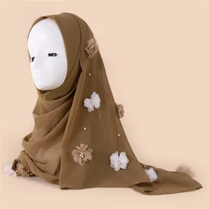 New Style Shawl Chiffon Scarf Hijab With Flowers Pearl