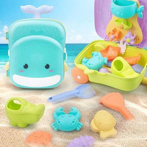 8 pièces Jouets de plage en plastique pour enfants : moules à sable, seau, pelle, râteau, roue à eau, seau, valise de rangement en forme de baleine et pelle - Product Image 2