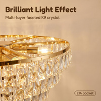 Lustre en cristal pyramidal à plusieurs niveaux de luxe, grand modèle 95 cm, suspension de plafond E14, or et noir, 2 couleurs, pour villa, hôtel, restaurant