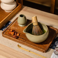 Juego de Tazas de Matcha de Cerámica Esmaltada Verde, Batidor de Bambú, Tamiz, Herramientas Tradicionales Japonesas para Té, Juego de Tazas y Jarras para Matcha