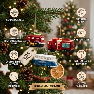 Ornement de Noël en verre de voiture vintage, service personnalisé OEM, figurine de chariot en borosilicate pour décoration de sapin de Noël, vente en gros, logo - Product Image 5