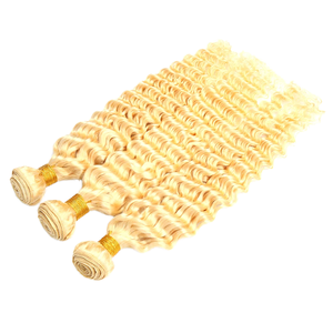 613 Deep Wave Honey Blonde Virgin Hair Weave <strong>Bundle</strong> 28-30 Inch 1-3-4 <strong>Bundle</strong> <strong>Deals</strong> Stretched Length 14 Human Hair Extensions - Product Image 1