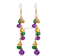 Boucles d'oreilles Mardi Gras, boucles d'oreilles pendantes de carnaval, violettes, vertes, jaunes, à clochettes, perlées, bijoux de fête et de festival pour femmes