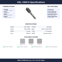 Lisseur de cheveux portable ionique 5-en-1 multi-accessoires, brosse lissante et bouclante, séchage, 3 vitesses, alimenté par batterie, moteur BLDC 1200W