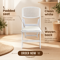Chaise pliante moderne en résine blanche avec dossier confortable et assise rembourrée, empilable, légère, portable, écologique, pour le jardin