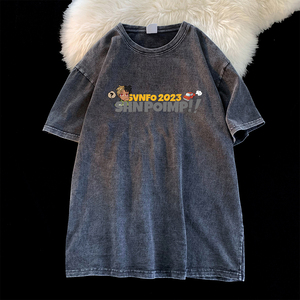 Maglietta con Logo personalizzato T-Shirt Vintage in bianco in cotone con pietra lavata con stampa da uomo con maglietta lavata con acido - Product Image 6