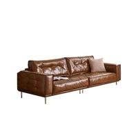 Canapé vintage américain en cuir huilé - Canapé droit 3 places léger et luxueux pour petit appartement ou salon