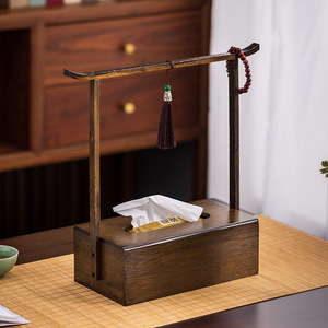 Boîte à mouchoirs en bambou de style rétro chinois avec décorations en pompon pour salons de thé et maisons - Product Image 4