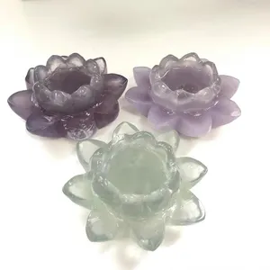 Wholesale Natural Hand Carved Fluorite Stone Ball Base Crystal Lotus Flower for Home Decoration