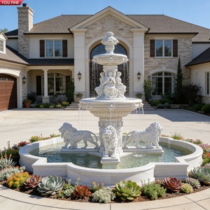 Fontaine à 3 niveaux <span class=keywords><strong>en</strong></span> marbre blanc sculpté à la main YOUFINE avec lions assis pour la décoration de manoir, de propriété et de jardin - Product Image 6