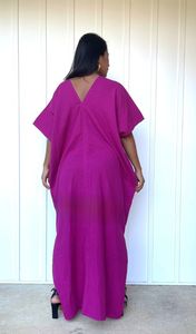 Vestido Kaftán Boho de Algodón Doble Gasa, Maxi Vestido Holgado y Ligero para Verano con Abertura Lateral, Vestido Informal - Product Image 4
