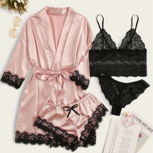 Abile Piyama Plus Ukuran Baju Tidur abito da sposa Set accappatoio in seta taglie forti pigiama pigiama donna Sexy Nighty per luna di miele - Product Image 3