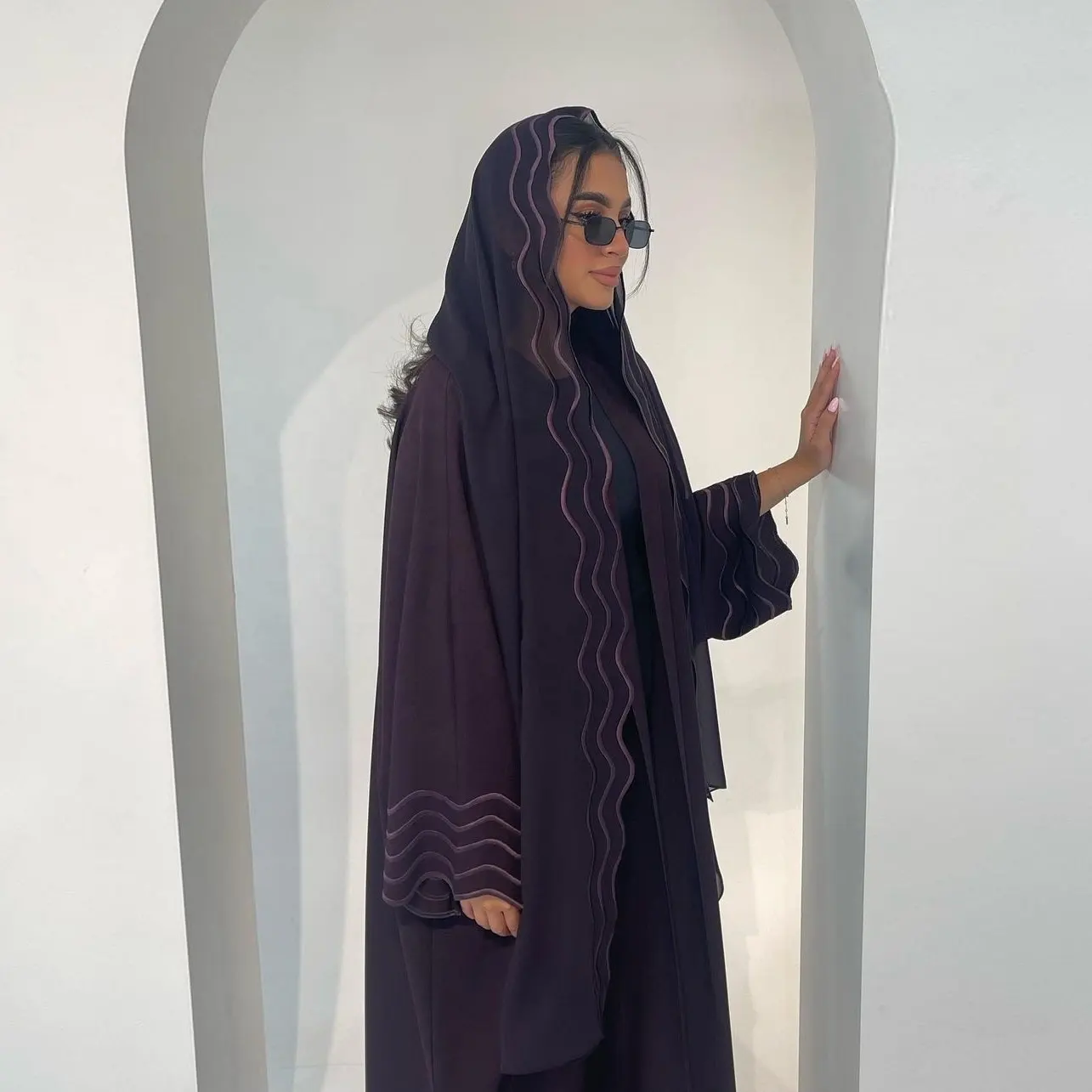 Abaya Hijab Muslim Lebaran untuk wanita Abaya bordir terbuka dengan syal Cardigan Jalabiya gaun pesta Kaftan Muslim jubah panjang
