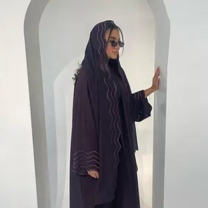 Eid Muçulmano Hijab Abaya para As Mulheres Abertas Bordados Abaya com Cachecol Cardigan Jalabiya Vestidos de Festa Dubai Kaftan Muçulmano Longo Robe