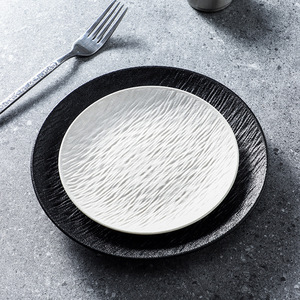 Plato plano de cerámica blanca con diseño redondo de roca de lujo para bodas o fiestas, plato de comida occidental de cerámica para carne y espaguetis - Product Image 4