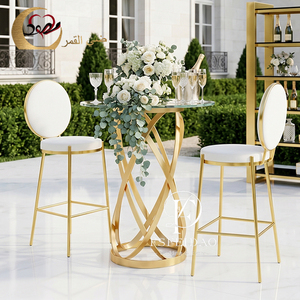 Modern Outdoor Round Gold Stainless Steel Mirror Glass Cocktail Wedding <b>Bar</b> <b>Table</b> for Hotel & Wine Cellar Use - Product Image 4