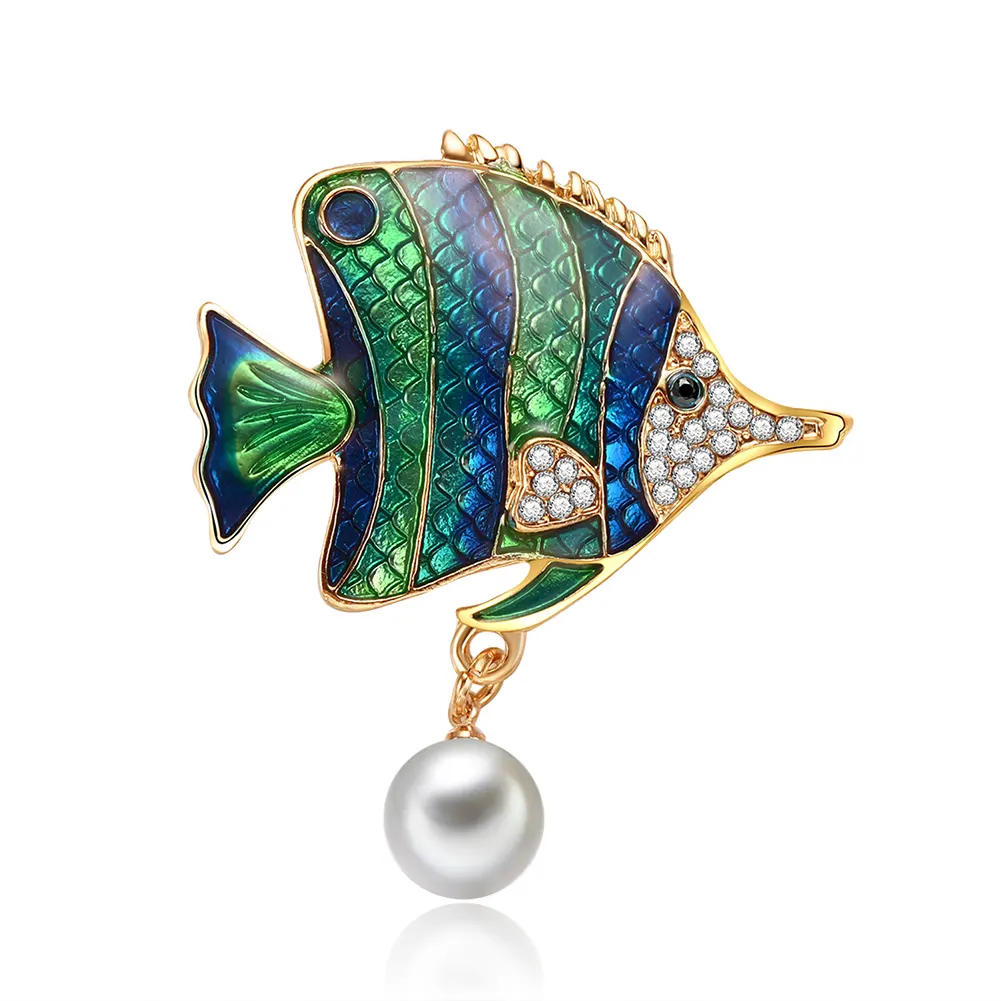 Fabriqué en usine strass broche bijoux de luxe femmes broche carpe poisson broche à bas prix