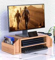 Bamboe Multi-Functionele Dual Monitor Stand Riser Met Lengte En Hoek Verstelbare Laptop Computer Desk Organizer Stand