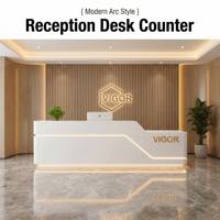 Comptoir de réception minimaliste blanc avec éclairage LED intégré, mobilier de bureau directement de l'usine OEM pour cliniques et cafés