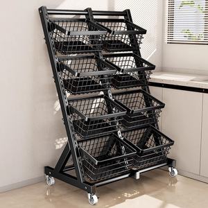 Étagère de supermarché pour collations, étagère à plusieurs niveaux pour légumes, fruits frais, rangement de cuisine, mobile, sur pied, en acier au carbone - Product Image 2