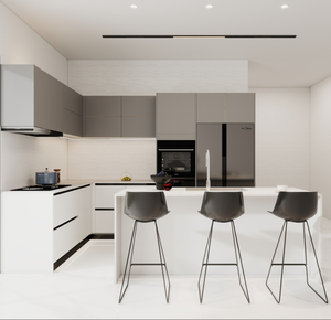 <span class=keywords><strong>Cuisine</strong></span> modulaire haut de gamme en forme de U, design européen sans cadre, laquée noire, avec tiroirs à fermeture douce - Product Image 3