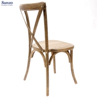 Chaises rustiques vintage à dossier croisé pour restaurant, vente en gros, chaise de salle à manger en bois antique pour café, chaise empilable à dossier en X pour mariage