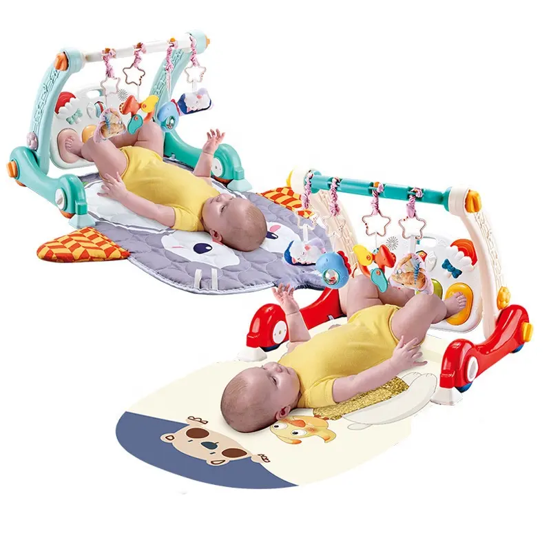 Marchette d'apprentissage Push 4 en 1 pour bébé-Cadre de gymnastique pour jouer-Tapis de repos doux pour le ventre Centre d'activités assis à debout pour toutes les étapes de croissance