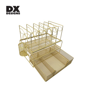 DX progetta in maglia metallica oro <span class=keywords><strong>scrivania</strong></span> Organizer Multi-funzionale porta documenti con cassetto e portapenne - Product Image 1