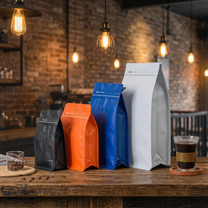 Sacs à café personnalisés en gros à fond plat, pochettes refermables avec valve 250g 12oz, emballage laminé de qualité alimentaire OEM ODM - Product Image 1