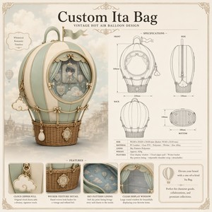 Mochila Vintage de Cuero PU Verde Salvia y Crema con Diseño de Globo Aerostático, Tirador de Cremallera con Nube, Forro con Patrón de Cielo y Ventana Dorada - Product Image 1