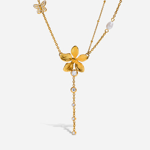 Mode minimaliste lignes géométriques <span class=keywords><strong>oreille</strong></span> Clip boucles d'oreilles fleur Y gland zircone <span class=keywords><strong>collier</strong></span> de perles <span class=keywords><strong>pour</strong></span> les femmes - Product Image 6