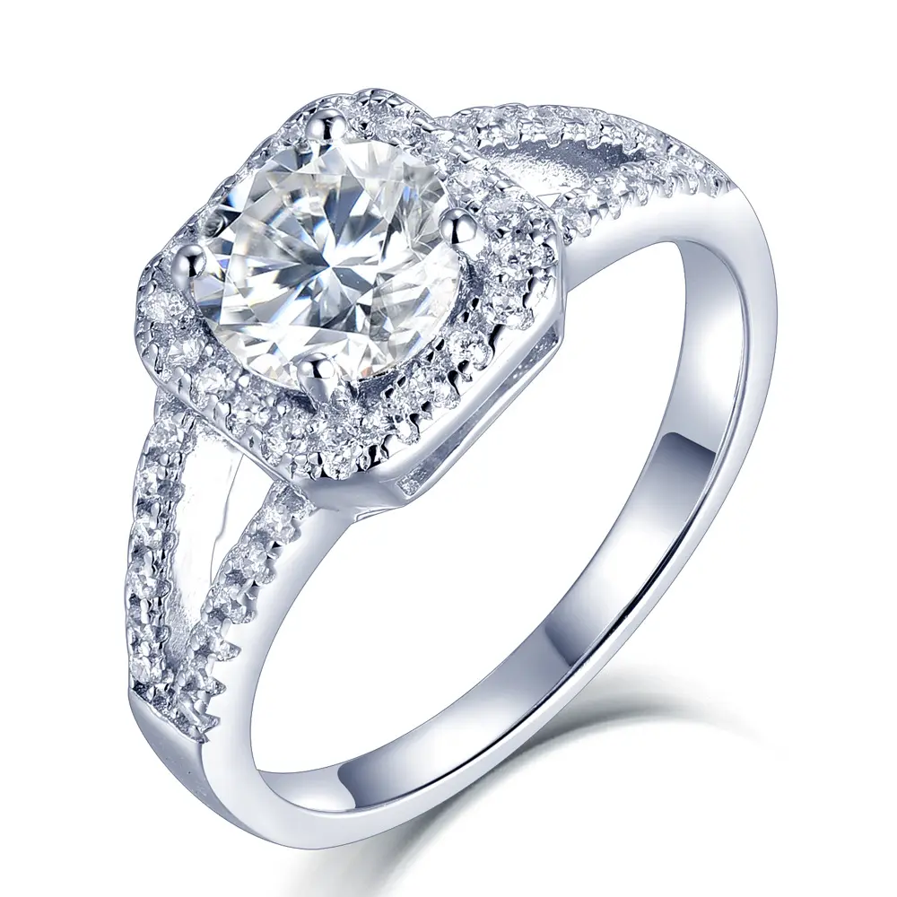 R gema Joyería de compromiso de Plata de Ley 925, anillo de moissanita de diamante de un quilate de 6,5mm, venta al por mayor