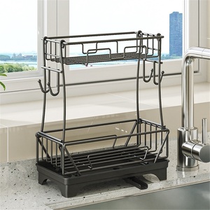 Étagère de rangement de cuisine moderne et peu encombrante sous l'évier, panier de rangement étroit pour éponges, chiffons et détergent avec égouttoir - Product Image 4