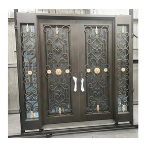 Portes d'entrée Porte d'entrée en métal forgé Verre Swing Fer Double Portes d'entrée Designs extérieurs Moderne pour la maison Acier Anti-vol - Product Image 3