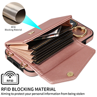 Étui de téléphone portable à bandoulière en accordéon pour iPhone 15, portefeuille 7 cartes, blocage RFID, support anneau antichoc, protection 360°