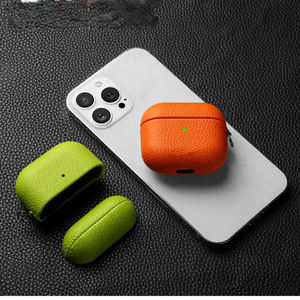 Étui en cuir pour AirpPods <span class=keywords><strong>Pro</strong></span> 2 <span class=keywords><strong>1</strong></span> 2 3 housse écouteurs à dents bleues accessoires motif litchi cuir de vache avec boucle - Product Image 5