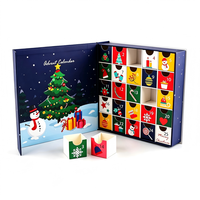 Individueller 25-Tage-Adventskalender Countdown-Geschenkbox für Süßigkeiten und Schokolade mit Bunten Illustrationsschubladen Magnetischem Deckel Tiefblau