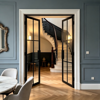 Porte française à double battant en acier, style moderne, insonorisée, avec verre trempé transparent, taille/couleur personnalisées, pour chambre, salon, hôtel