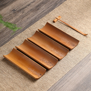 Ensemble de cuillères à thé en bambou, design rétro sculpté, pour cérémonie du thé Kung Fu, outil de mesure du thé portable avec plateau et cuillère - Product Image 2