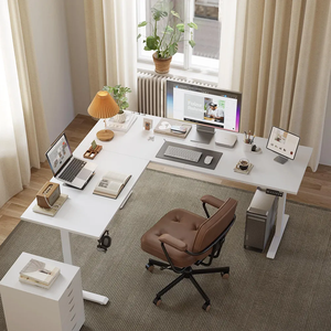 Electric Smart Modern L-Shaped Convertible Sit-Stand Height Adjustable Office Desk Dual Motor Stainless Steel Frame <strong>Wood</strong> <strong>Desktop</strong> - Product Image 4