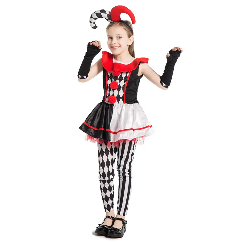 Neues Modelle Mädchenkleid Halloween-Kostüm Zirkusklown Cosplay Komplettsatz Karnevalskleidung Harley Quinn Kostüm