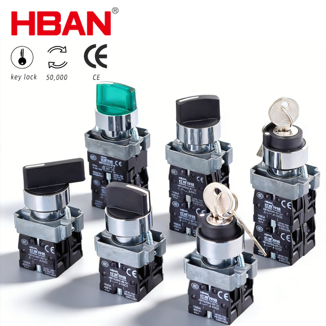 Hban Self-locking Knob Hby5 Metal Selector Switch Two Position 1no Rotary Switch 22mm
