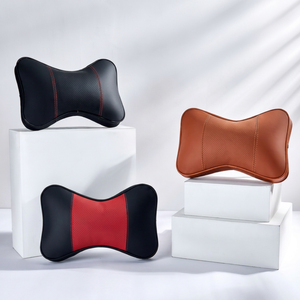 Coussin d'appui-tête de voiture en cuir PU noir, fermeté moyenne, soutien lombaire pour siège de voiture, coussin de nuque, ajustement universel, utilisation quatre saisons - Product Image 1