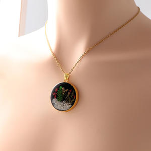 Best Gift Idea Trendy Mushroom Costume Forest Necklace with Dried Flower Resin Craftwork Stainless Steel <strong>Link</strong> <strong>Chain</strong> - Product Image 5