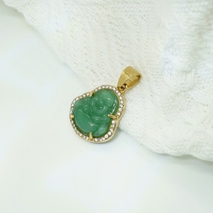 Delicado Collar con Colgante de Buda de Piedra Natural Chapado en Oro, Collar con Colgante de Buda de Jade en Acero Inoxidable - Product Image 4