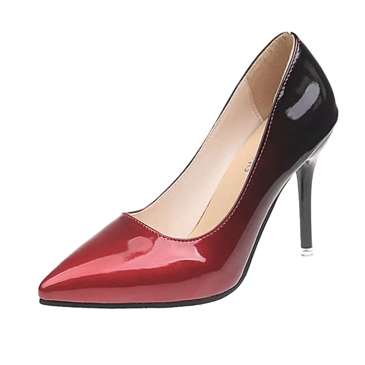 Wholesale hot sale women's pumps gradient black red leather pointed toe high heel women pumps