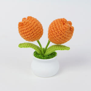 Nieuwste Delicate Multi-Color 2-Head Gehaakte Tulp Potplant Met Witte Bloempot Groothandel Wollen Gebreide Bloem Ornament - Product Image 5