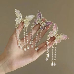Pinzas de Pelo de Moda para Mujer, con Diseño de Mariposa Colorida, Pinzas de Cola de Caballo, Pinzas de Pelo Elegantes con Borlas de Perlas para Niñas - Product Image 5