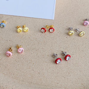 <span class=keywords><strong>Orecchini</strong></span> in argento Sterling 925 placcato rodio smalto arcobaleno colorato cuore carino pera rettangolare 5a orecchino a bottone con zirconi cubici - Product Image 2