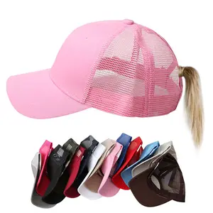 カスタムロゴサマーサンシェードウォッシュ5パネルキャップハイポニーテール野球帽女性のアウトドアスポーツ用カスタムキャップ